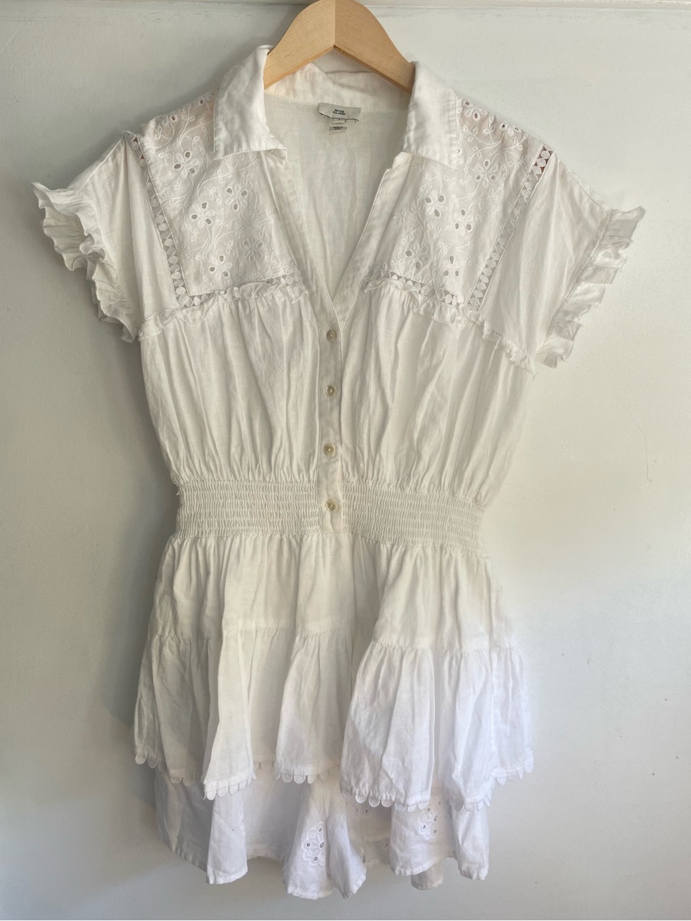River Island | White Embroidered Cotton Mini Jumpsuit | Small